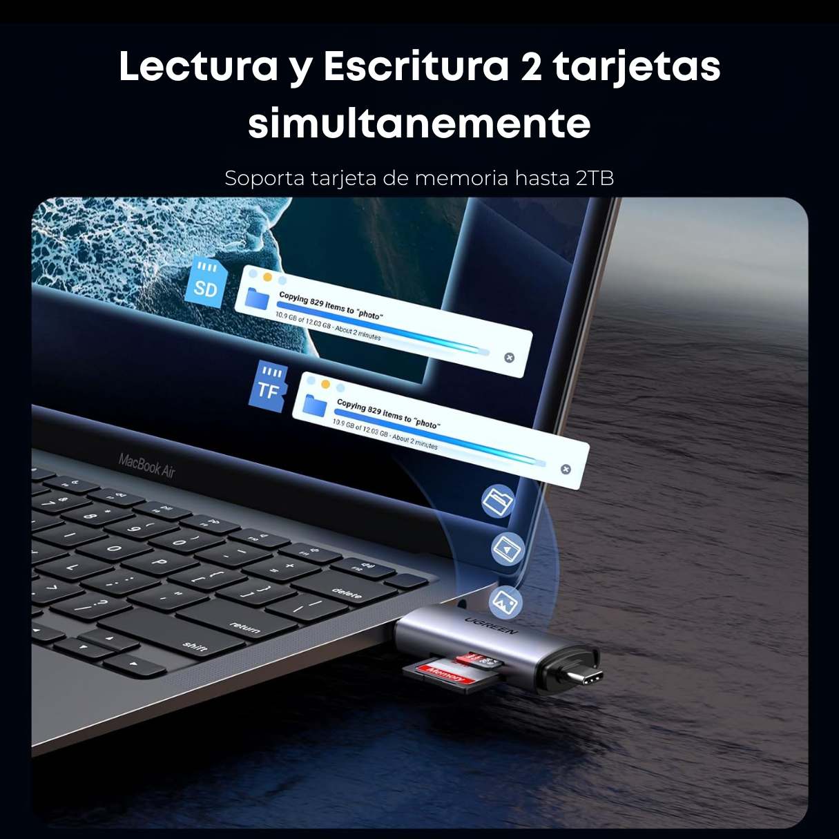 Ugreen Lector de tarjetas SD tipo C USB 3.0 OTG para TF, SD, Micro SD, SDXC, SDHC, MMC, RS-MMC, Micro SDXC, Micro SDHC, UHS-I
