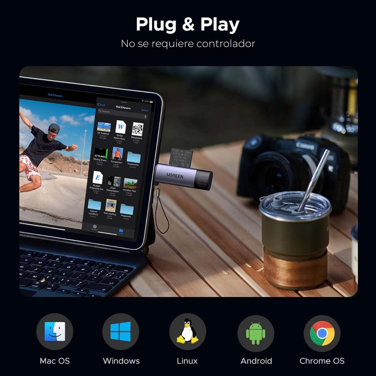 Ugreen Lector de tarjetas SD tipo C USB 3.0 OTG para TF, SD, Micro SD, SDXC, SDHC, MMC, RS-MMC, Micro SDXC, Micro SDHC, UHS-I