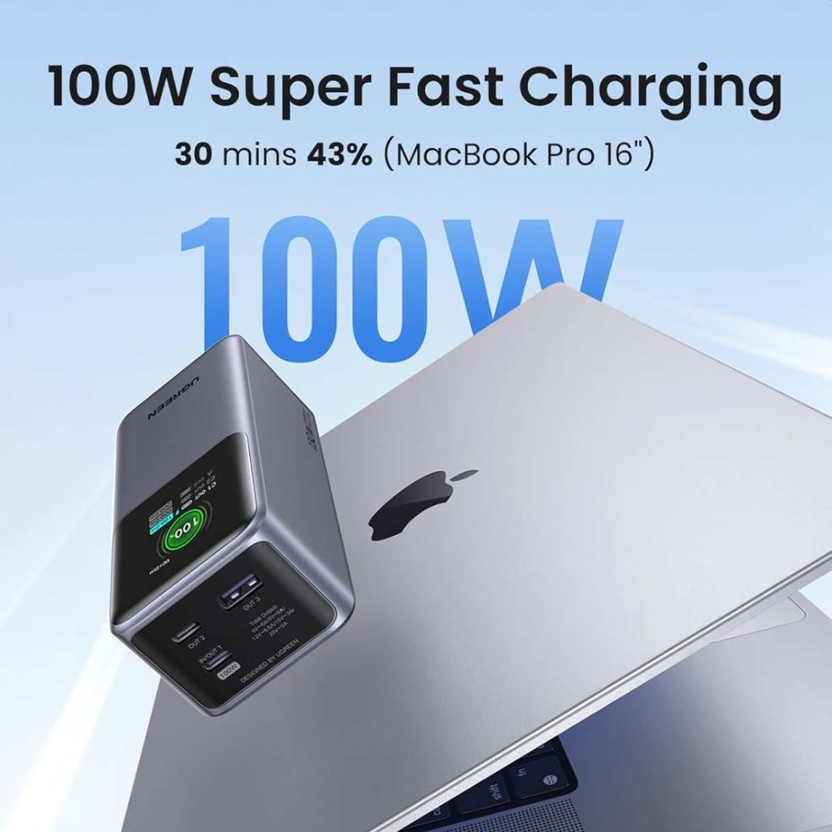 Ugreen Power bank 20000mAh 130W PD carga rápida 3P pantalla TFT para Macbook/iPad/iPhone/Galaxy/Switch y más