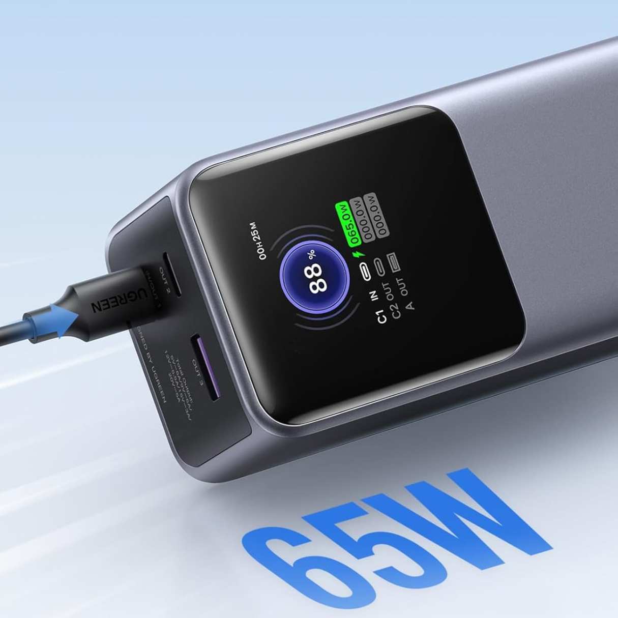 Ugreen Power bank 20000mAh 130W PD carga rápida 3P pantalla TFT para Macbook/iPad/iPhone/Galaxy/Switch y más