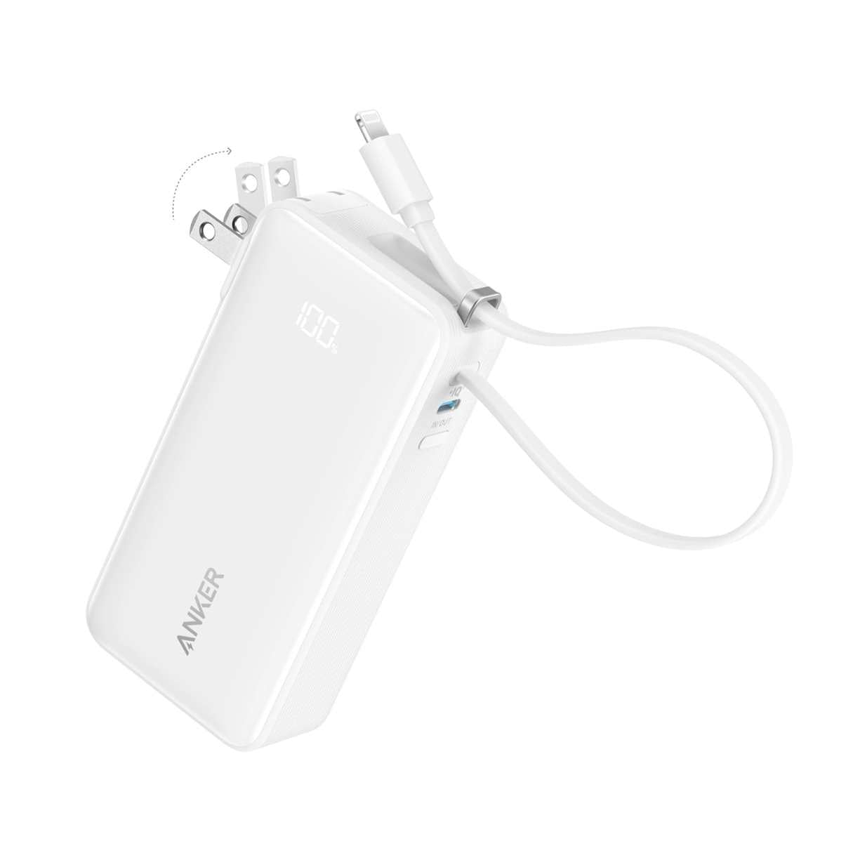Power Bank 10000mAh Anker 3 en 1 con cable Lightning y enchufe integrado, para iPhone 14/13/12/11/X