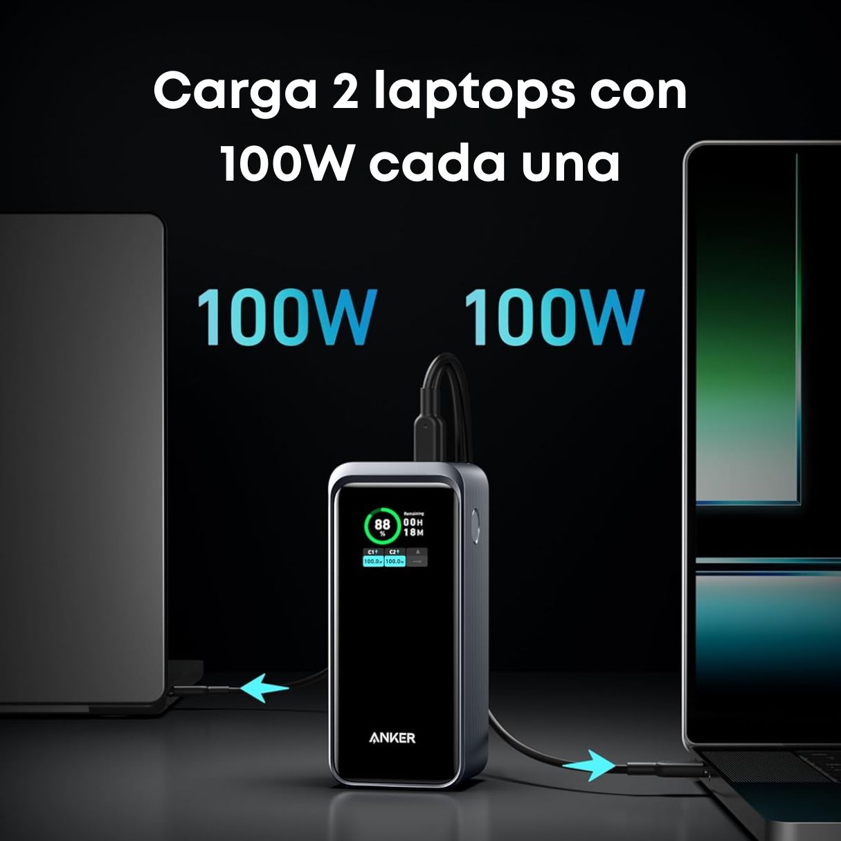 Anker Prime Power Bank de 20,000 mAh 200W pantalla inteligente, 2 puertos USB-C y 1 puerto USB-A para celulares, tablets, laptops y más