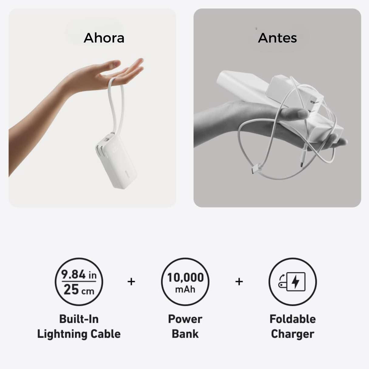Power Bank 10000mAh Anker 3 en 1 con cable Lightning y enchufe integrado, para iPhone 14/13/12/11/X