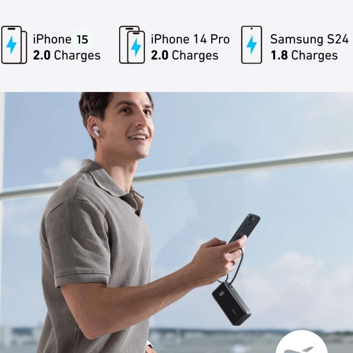 Power Bank 10000mAh Anker 3 en 1 con cable Lightning y enchufe integrado, para iPhone 14/13/12/11/X
