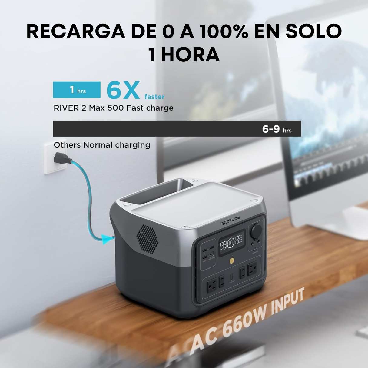 ECOFLOW Estación de energía portátil RIVER 2 Max 500, batería LiFePO4 de 499Wh hasta 1000W de salida