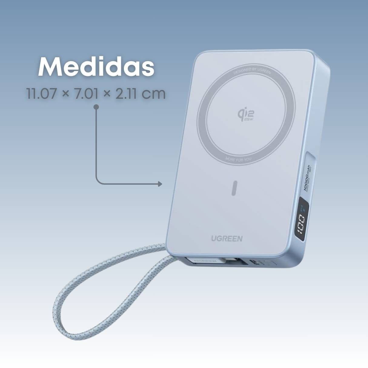 UGREEN MagFlow Power Bank de 10,000 mAh, carga inalámbrica certificada Qi2 de 25 W, con cable integrado tipo C, para iPhone 17 Pro Max/17 Pro/17 Air/17, Google Pixel 10 series