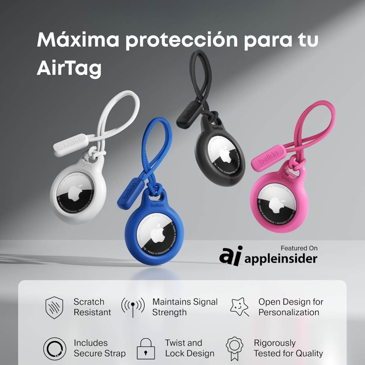 Belkin - Funda protectora con correa para AirTag, resistencia contra arañazos