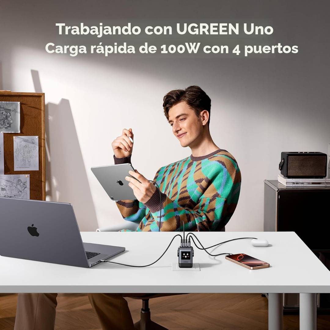 UGREEN Uno - Cargador tipo C 100 W, Nexode GaN de 4 puertos, compacto y carga súper rápida
