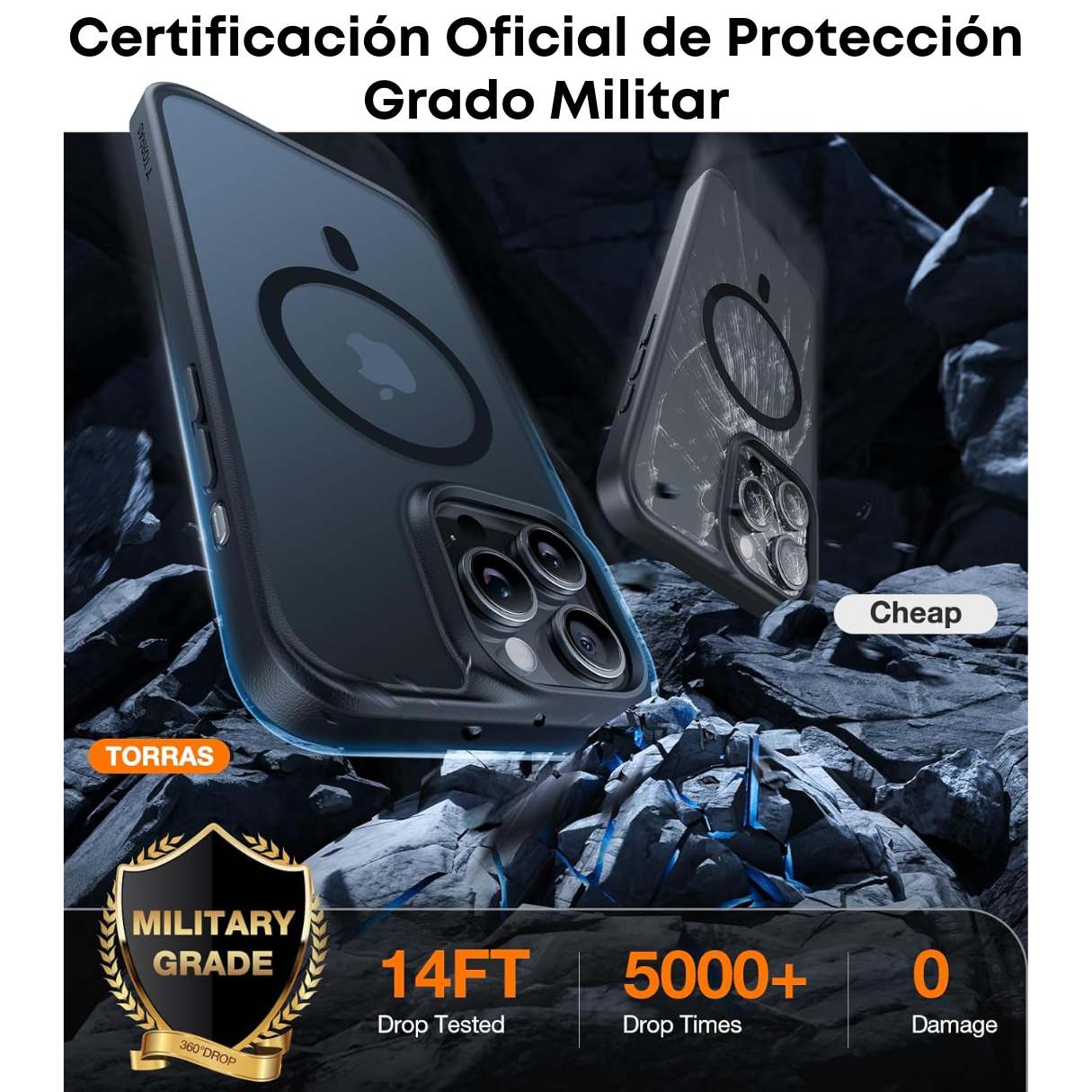 Torras Funda MagSafe para iPhone 15 Pro Max a prueba de golpes contra caídas de grado militar, translúcida delgada