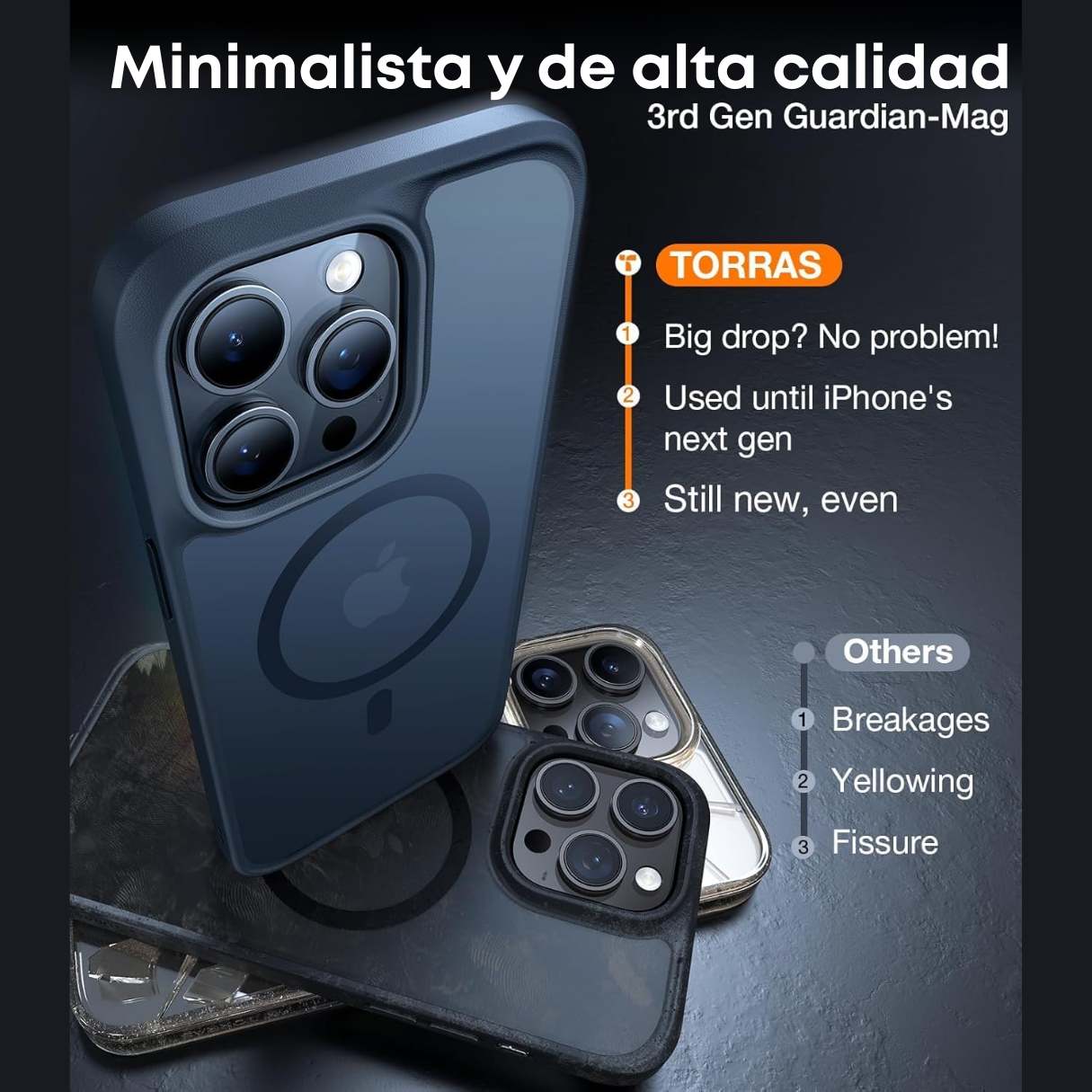 Torras Funda MagSafe para iPhone 15 Pro Max a prueba de golpes contra caídas de grado militar, translúcida delgada
