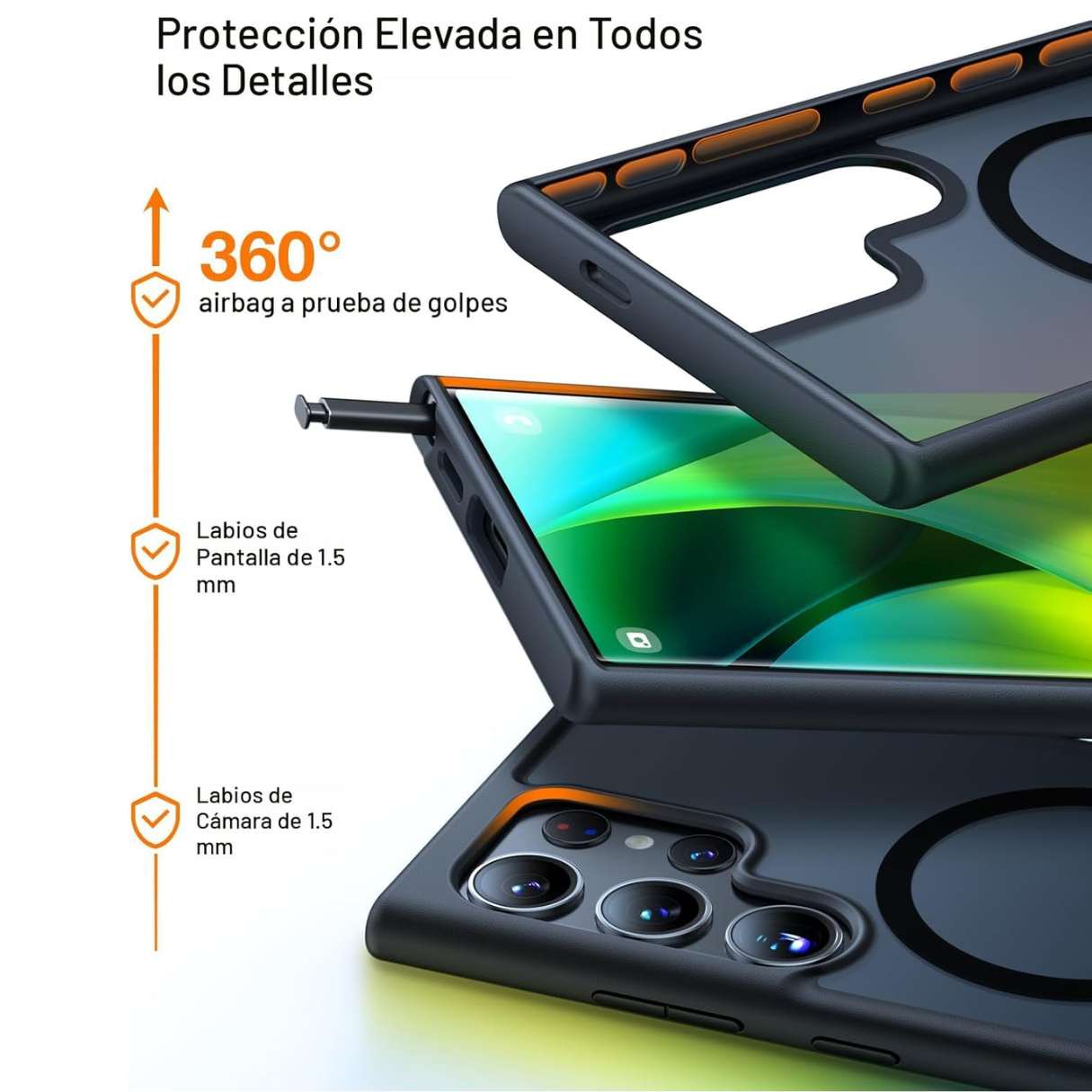 Torras Funda MagSafe para Samsung Galaxy S25 Ultra a prueba de golpes grado militar, delgada, semitransparente, negra