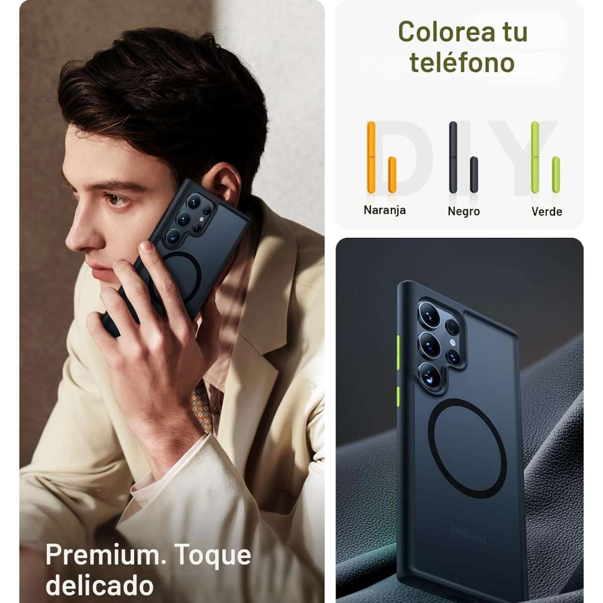 Torras Funda MagSafe para Samsung Galaxy S25 Ultra a prueba de golpes grado militar, delgada, semitransparente, negra
