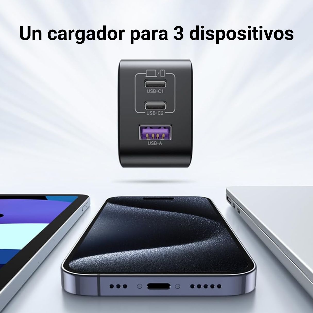 UGREEN CARGADOR 65W, NEXODE 3 PUERTOS CARGA RÁPIDA PARA MACBOOK/IPHONE/IPAD/GALAXY S24