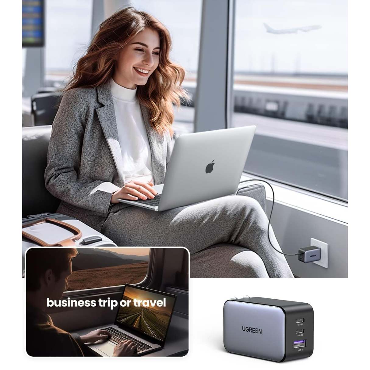 Ugreen Cargador 65W, Nexode 3 puertos para Macbook/iPhone/iPad, Galaxy S24
