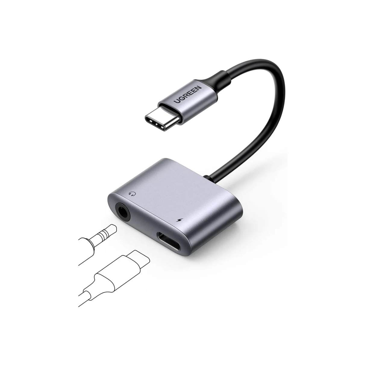 Ugreen USB-C a 3.5mm Adaptador de Audio con Puerto de Carga 2 en 1 PD 60W