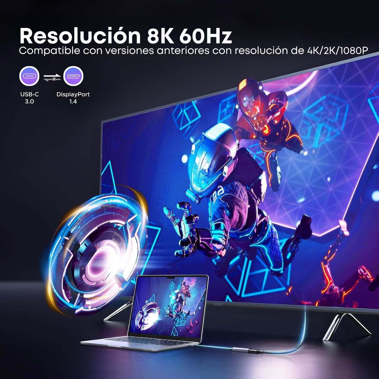 Ugreen Cable adaptador USB C a DisplayPort 1.4 de 8K a 60Hz 4K a 240Hz Thunderbolt 4/3 a puerto de pantalla convertidor con HDR VRR ALLM trenzado compatible con iPhone 17/16, Galaxy S25, MacBook Pro