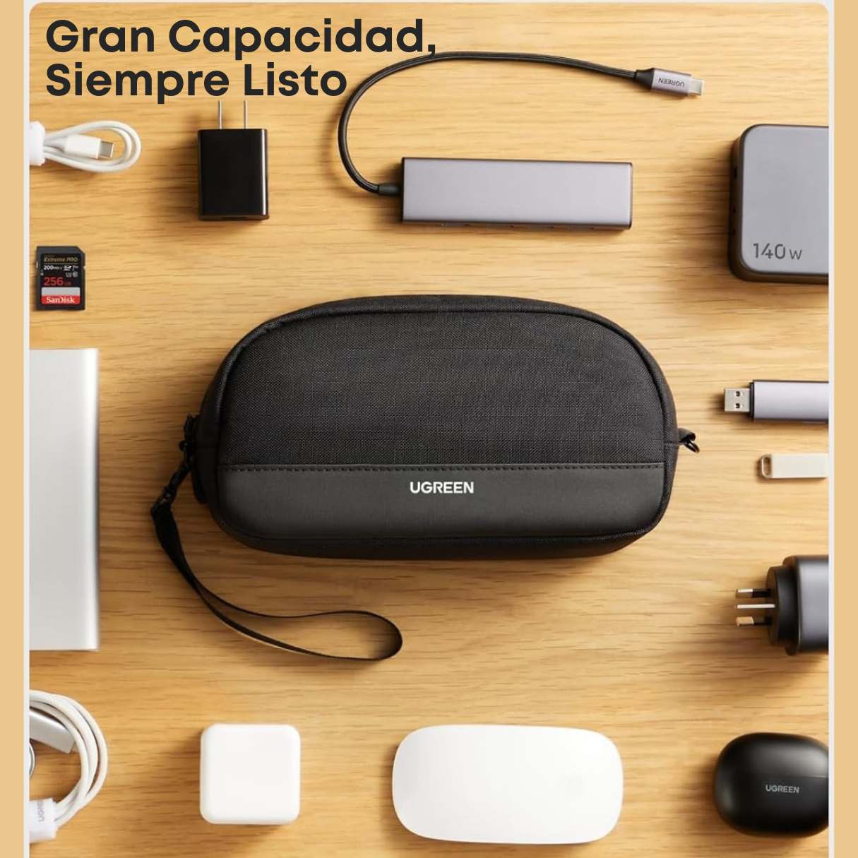 Ugreen Organizador de accesorios de viaje, multifuncional para cables, tarjeta SD, auriculares, cargador y más