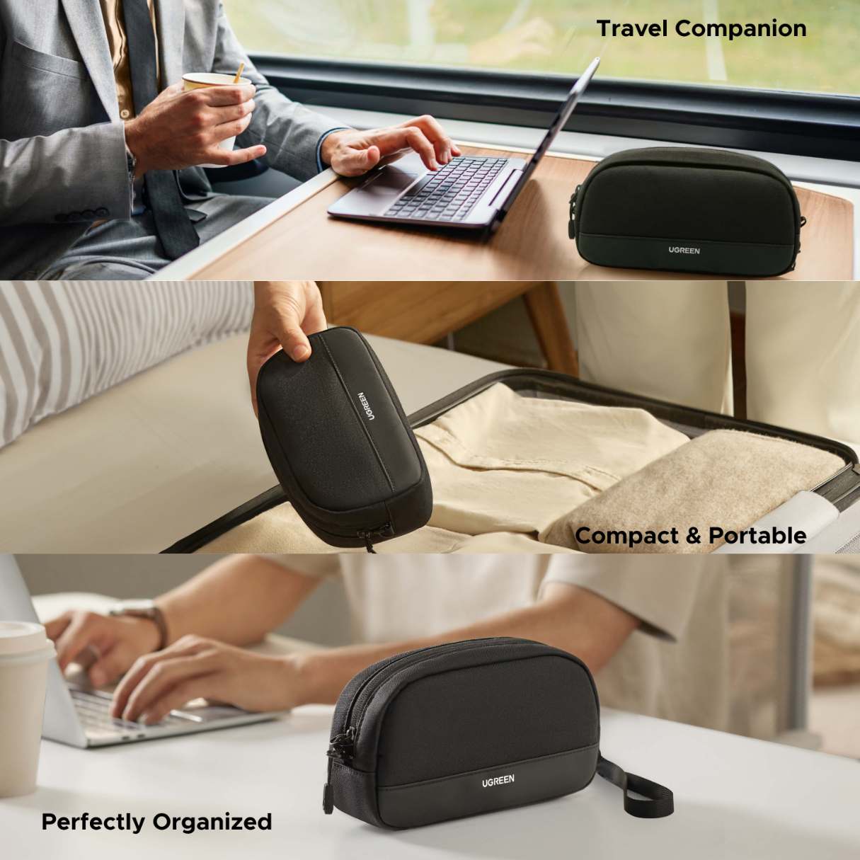 Ugreen Organizador de accesorios de viaje, multifuncional para cables, tarjeta SD, auriculares, cargador y más
