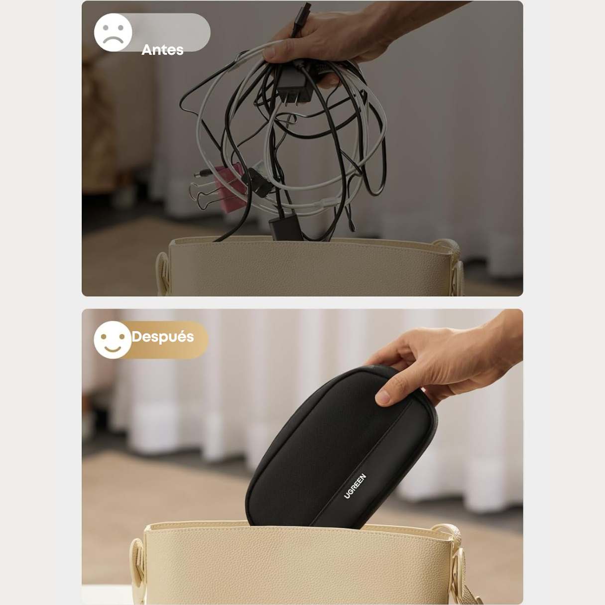 Ugreen Organizador de accesorios de viaje, multifuncional para cables, tarjeta SD, auriculares, cargador y más