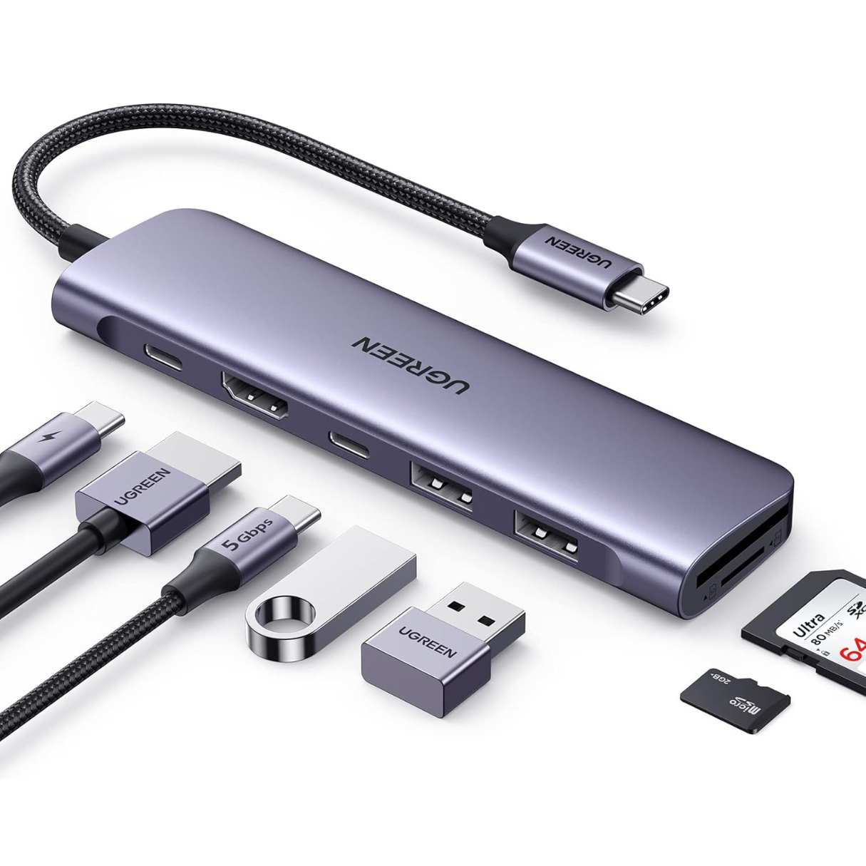 Ugreen Adaptador Revodok tipo C 7 en 1 para Macbook/Dell/Lenovo, iPad/iPhone/Galaxy