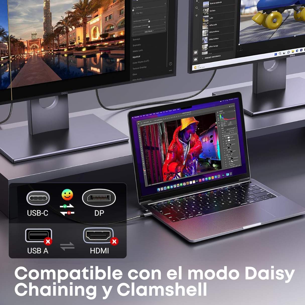 Ugreen Cable USB C a DisplayPort 1.4 8K @60Hz 4K a 240Hz unidireccional Thunderbolt 4/3 a DisplayPort cable USB C a DP 32.4Gbps compatible con iPhone 17, MacBook Pro/Air, iPad, Mac Mini, Galaxy, XPS
