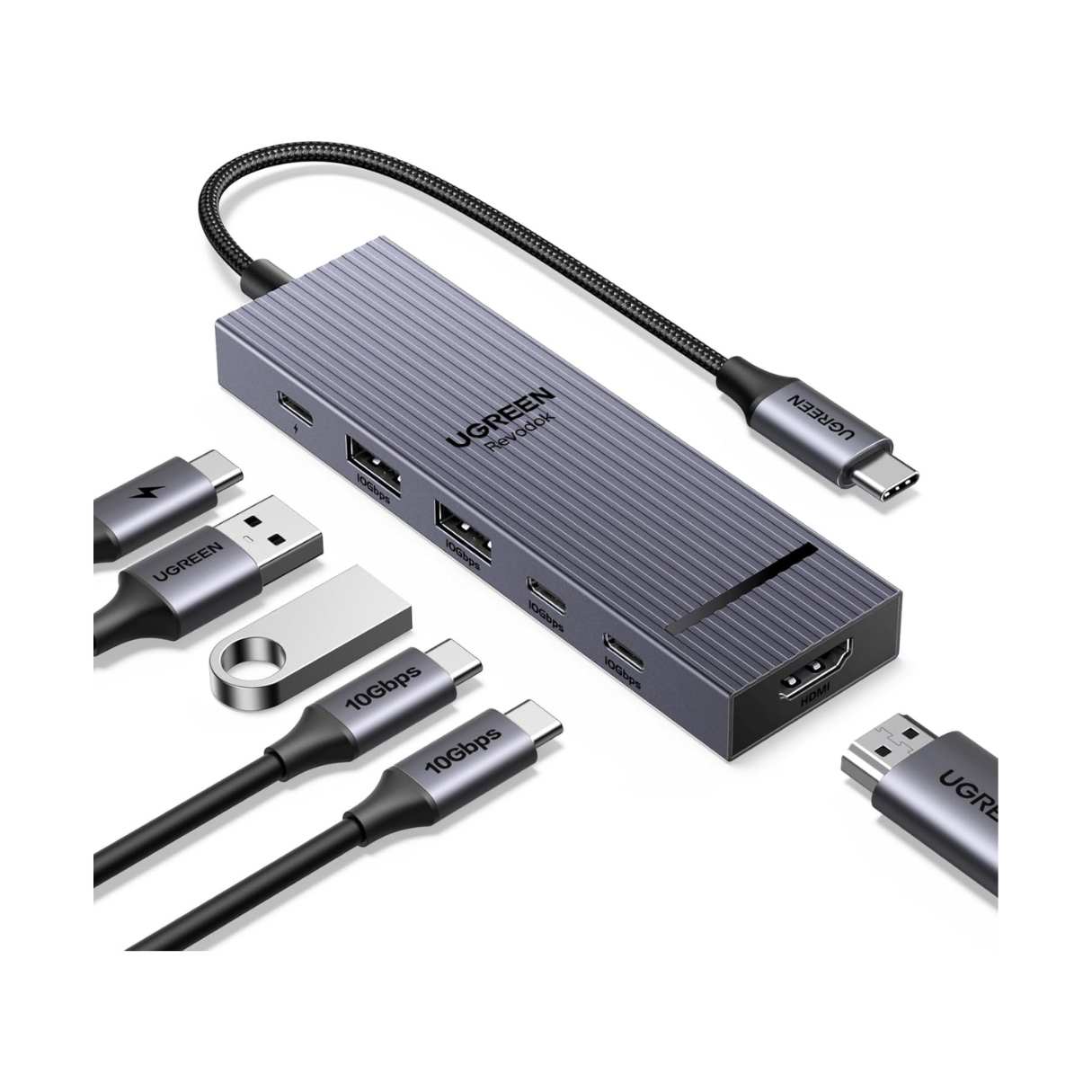 Ugreen Revodok Pro tipo C 6 en 1,10Gbps, 100W para MacBook Pro/Air, iPad Pro, Thinkpad Rog Ally y más