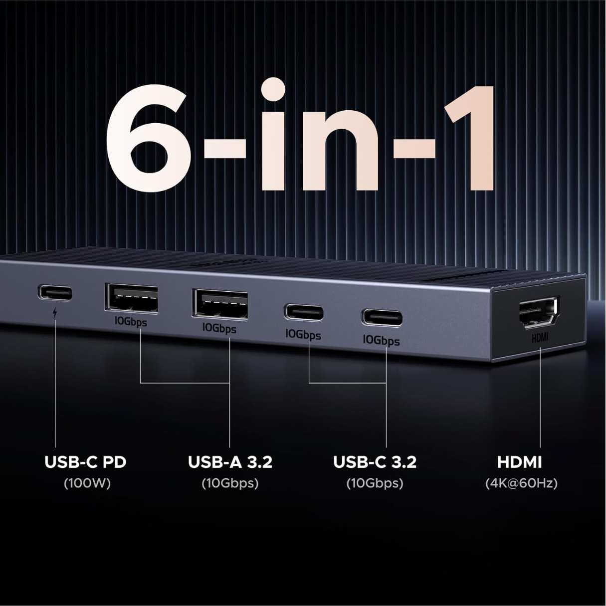Ugreen Revodok Pro tipo C 6 en 1,10Gbps, 100W para MacBook Pro/Air, iPad Pro, Thinkpad Rog Ally y más