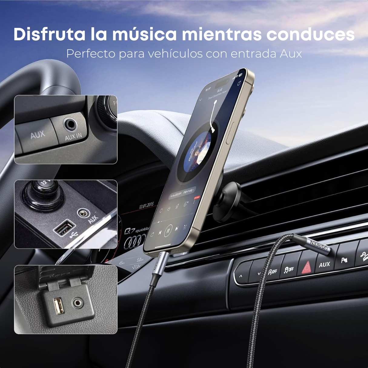 Ugreen Adaptador de audio auxiliar tipo C a 3.5mm compatible con Samsung Galaxy, iPhone 16/15