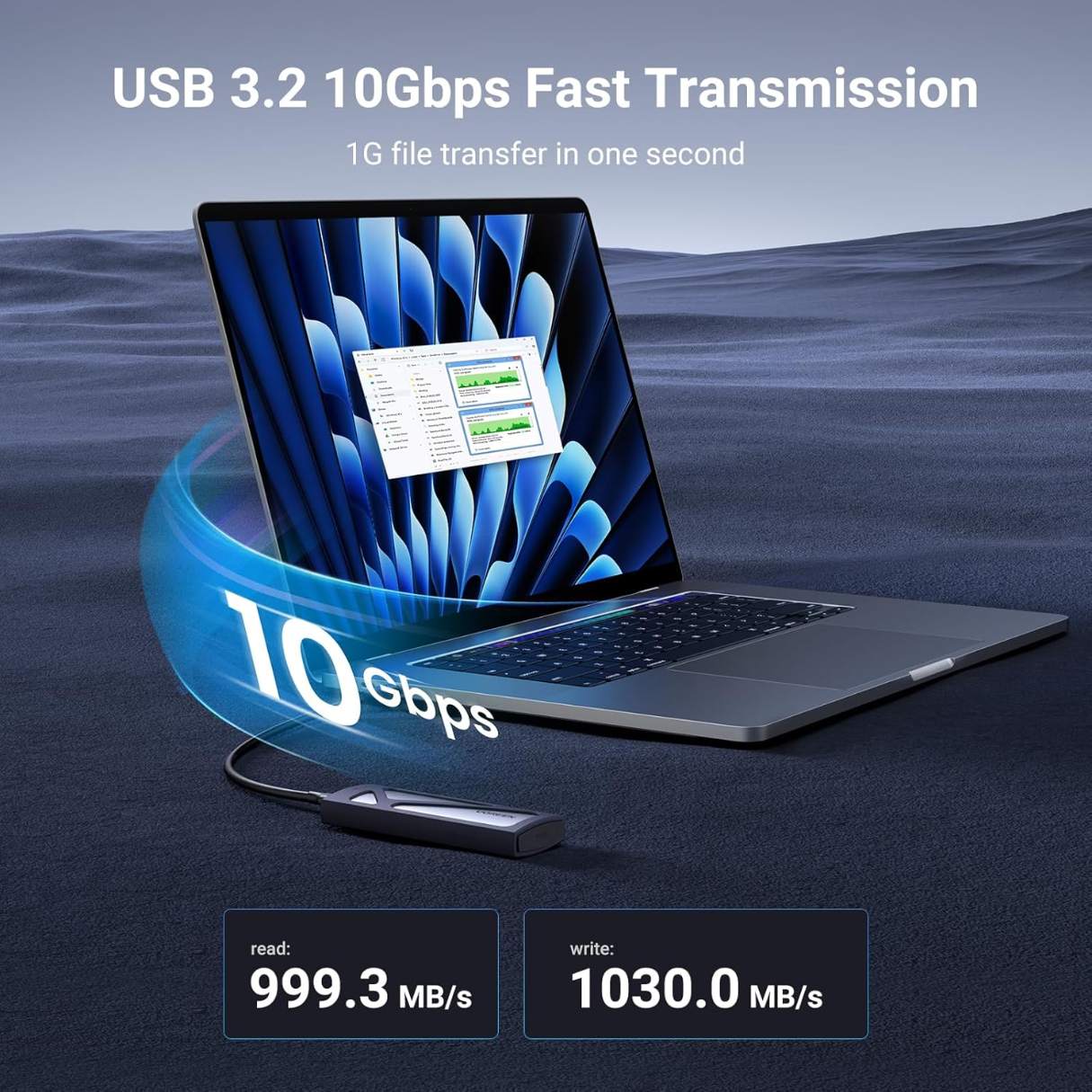Ugreen Carcasa SSD tipo C externo M.2 NVMe, 10 Gbps compatible con llaves M y B&M y SSD de tamaño 2230/2242/2260/2280