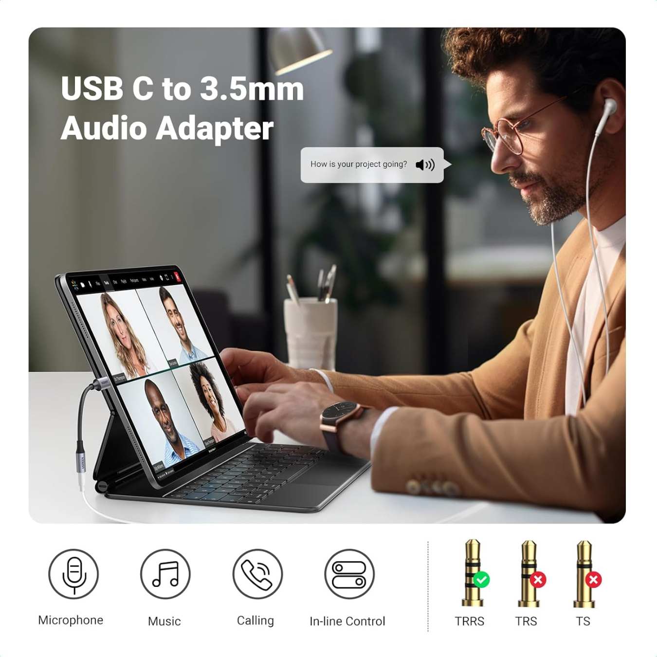 Ugreen Adaptador de audio tipo C a 3.5mm Aux Jack Dongle HiFi DAC Cable compatible con iPhone series 16/15, iPad, Galaxy S25 S24 Ultra