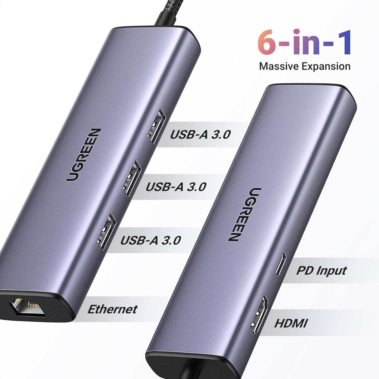 Ugreen Revodok Adaptador de red 6 en 1 con HDMI, para Macbook/iPAd y más