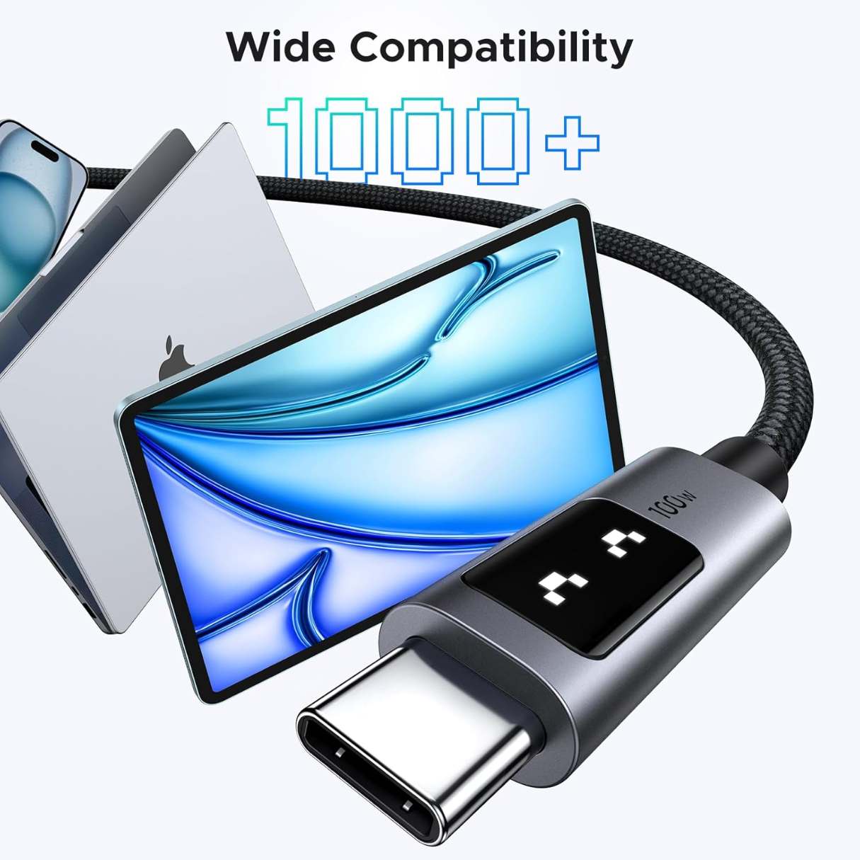 Ugreen Uno Cable tipo C C de 100W, carga rápida con pantalla LED para iPhone series 15/15 MacBook Pro/Air, iPad Pro/Air, Galaxy S25 Ultra