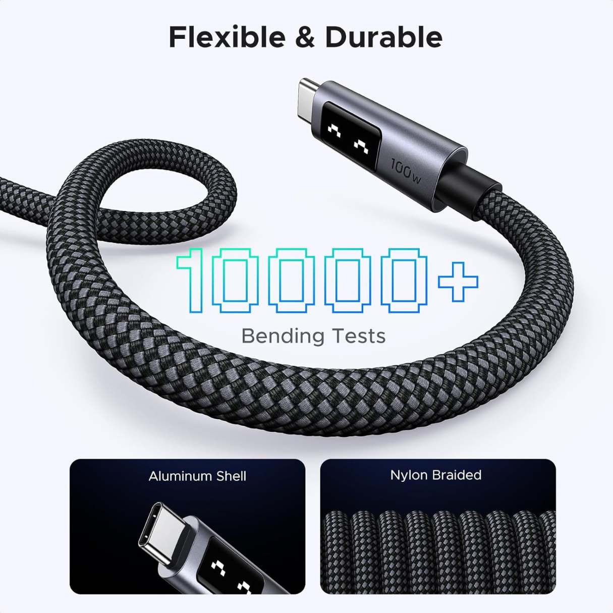 Ugreen Uno Cable tipo C C de 100W, carga rápida con pantalla LED para iPhone series 15/15 MacBook Pro/Air, iPad Pro/Air, Galaxy S25 Ultra