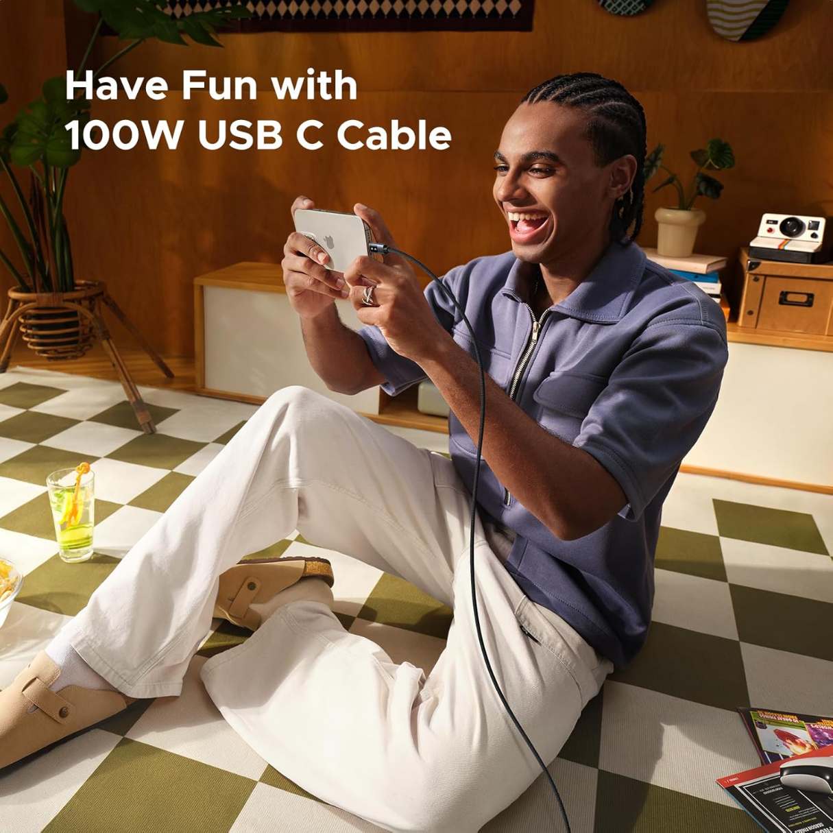Ugreen Uno Cable tipo C C de 100W, carga rápida con pantalla LED, duradero, nailon trenzado para celulares, tablets, laptops y más