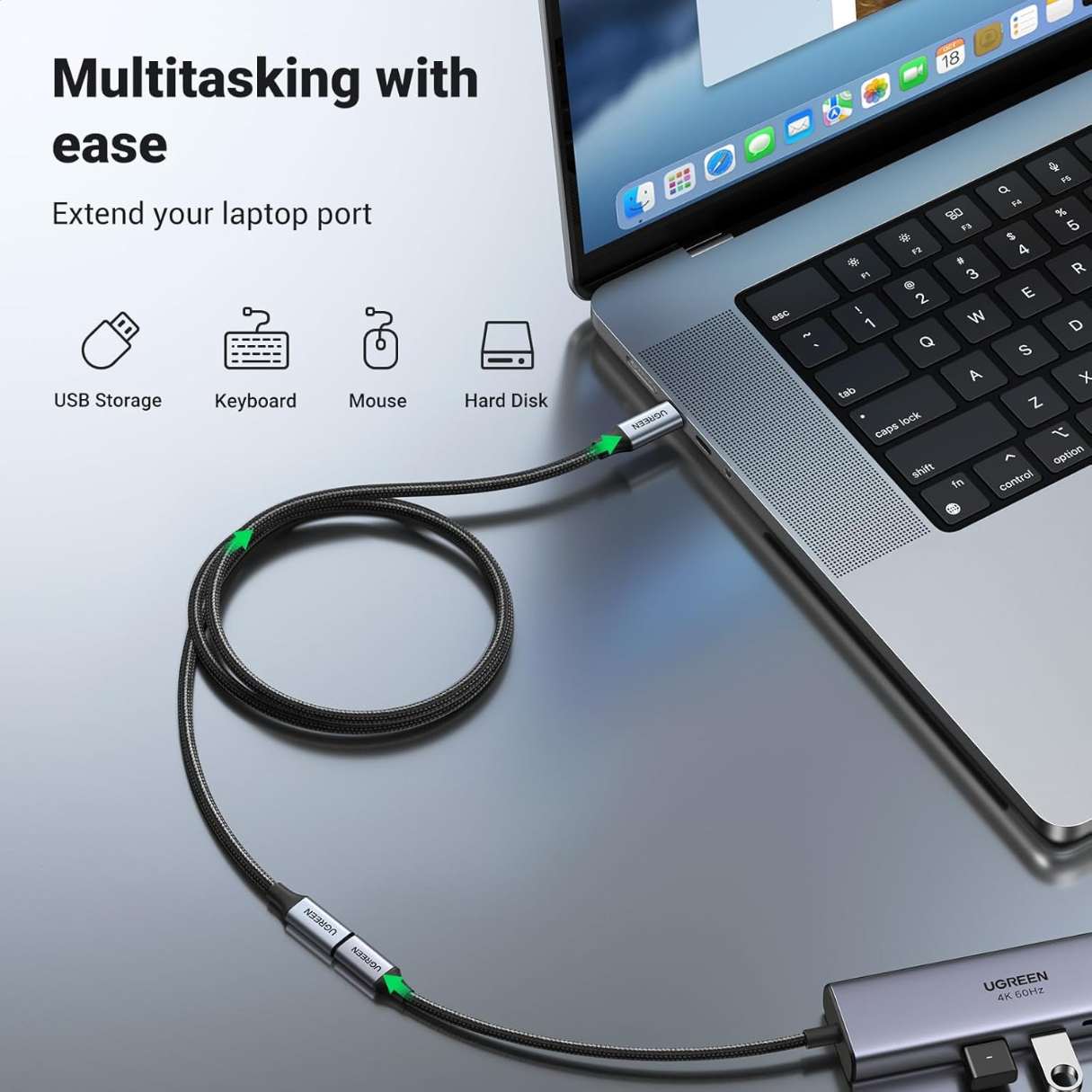 Ugreen Cable de extensión tipo C carga 100W y transferencia 10 Gbps, USB C 3.2, compatible con PSVR2/MacBook Air M2 Pro/ iPad Pro/Magsafe 1M