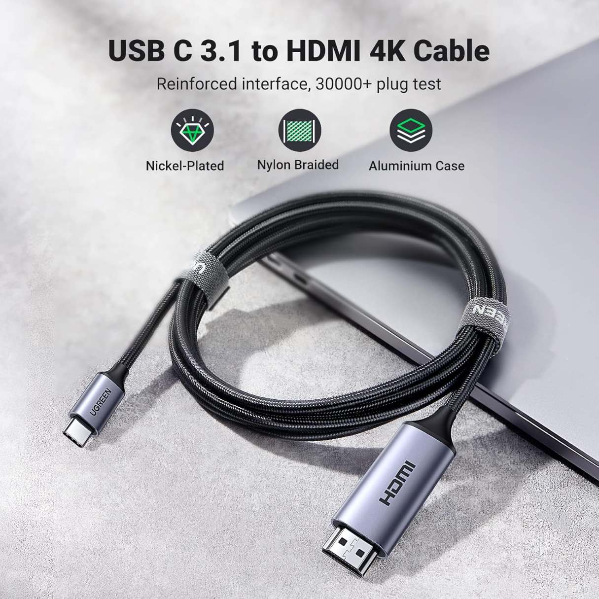 Ugreen Cable USB C a HDMI (4K a 60 Hz) 2M, Thunderbolt 4/3 a HDMI, compatible con MacBook Pro Air iPad Pro, XPS, Galaxy, iPhone 16 ProMax