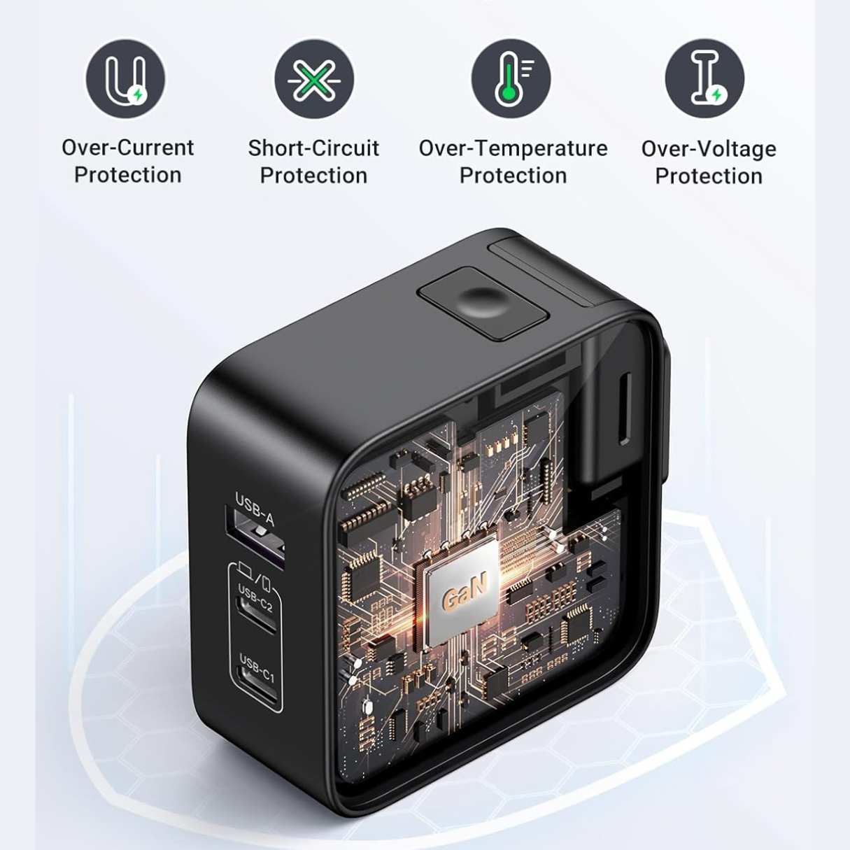 UGREEN Cargador Internacional USB-C 65W – 3 Puertos para Viaje