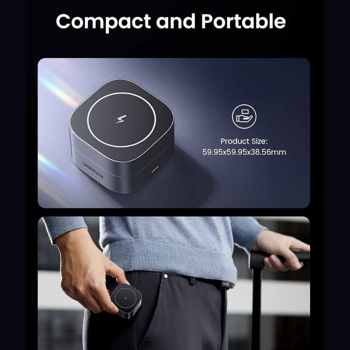 Ugreen estación de carga MagSafe 2 en 1 para iPhone 16, 15, 14, 13, 12, AirPods