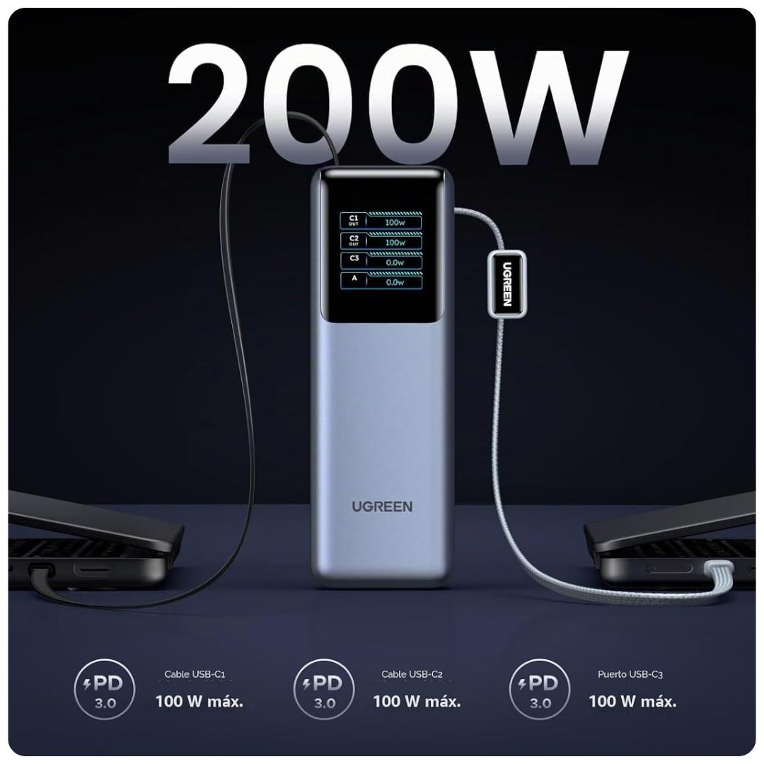 Ugreen Nexode Pro Power Bank de 25k mAh - 200W con 2 cables
