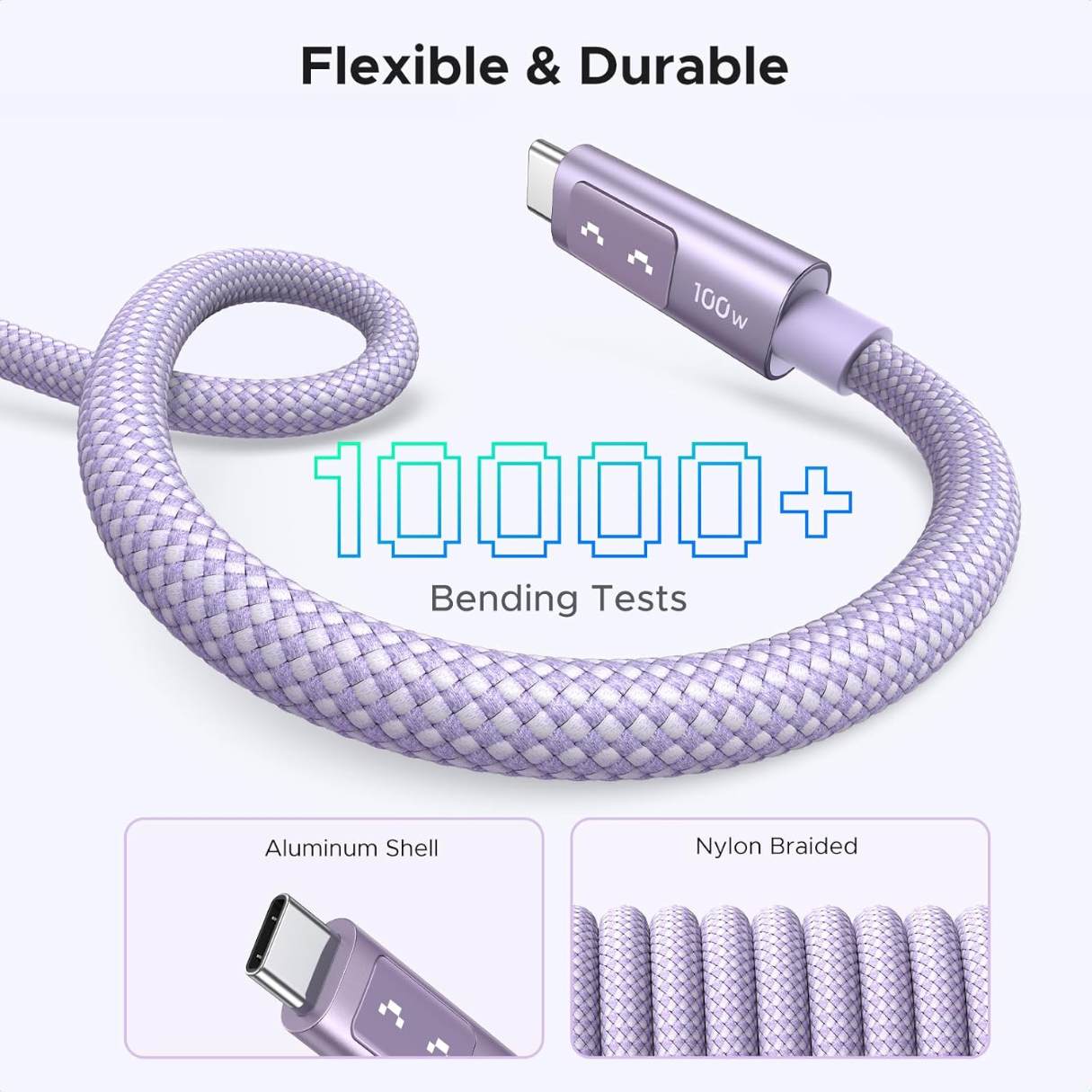 Ugreen Uno Cable tipo C C de 100W, carga rápida con pantalla LED, duradero, nailon trenzado para celulares, tablets, laptops y más