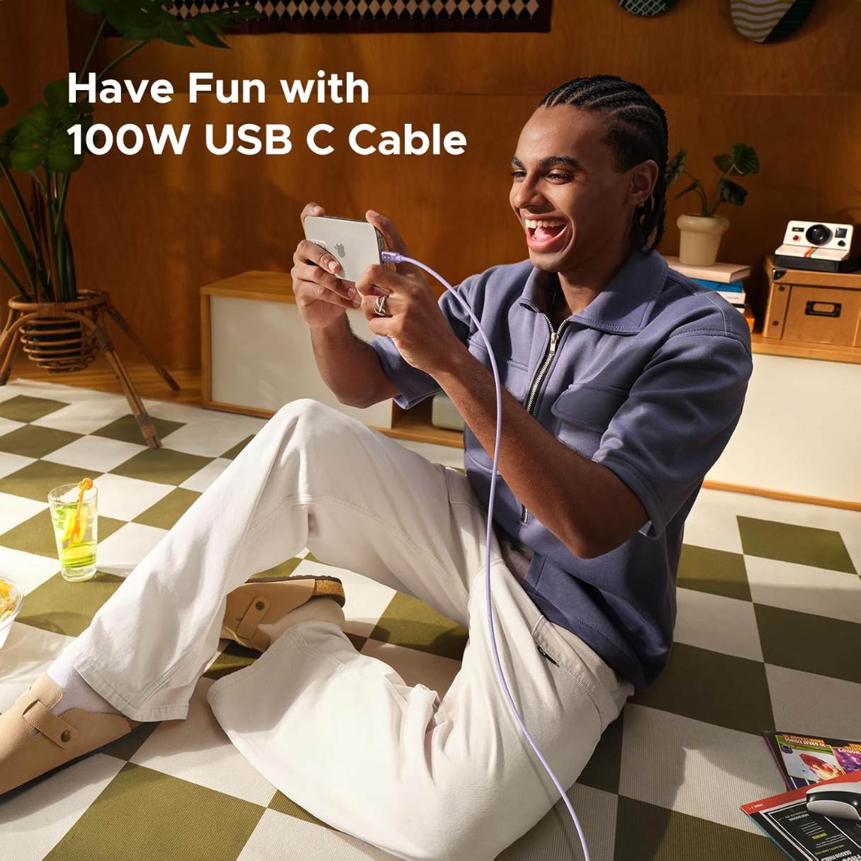 Ugreen Uno Cable tipo C C de 100W, carga rápida con pantalla LED, duradero, nailon trenzado para celulares, tablets, laptops y más