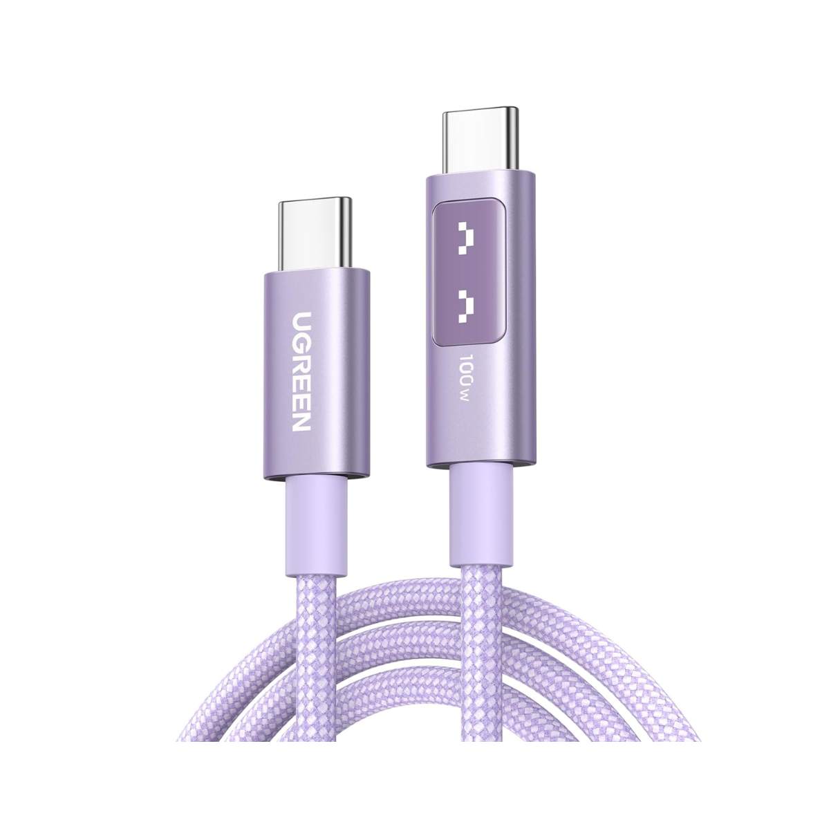 Ugreen Uno Cable tipo C C de 100W, carga rápida con pantalla LED, duradero, nailon trenzado para celulares, tablets, laptops y más