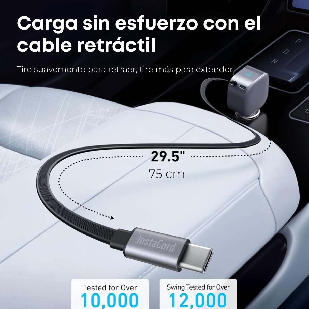 Anker Cargador de vehículo tipo C 75 W compacto carga rápida con cable retráctil incorporado tipo C