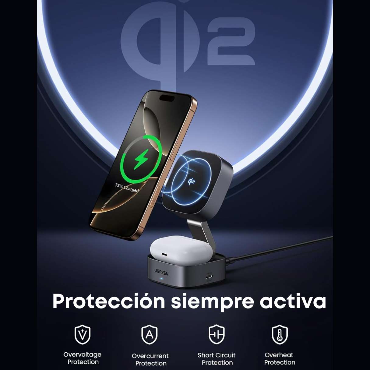 UGREEN Cargador MagSafe 2 en 1 Qi2 15W