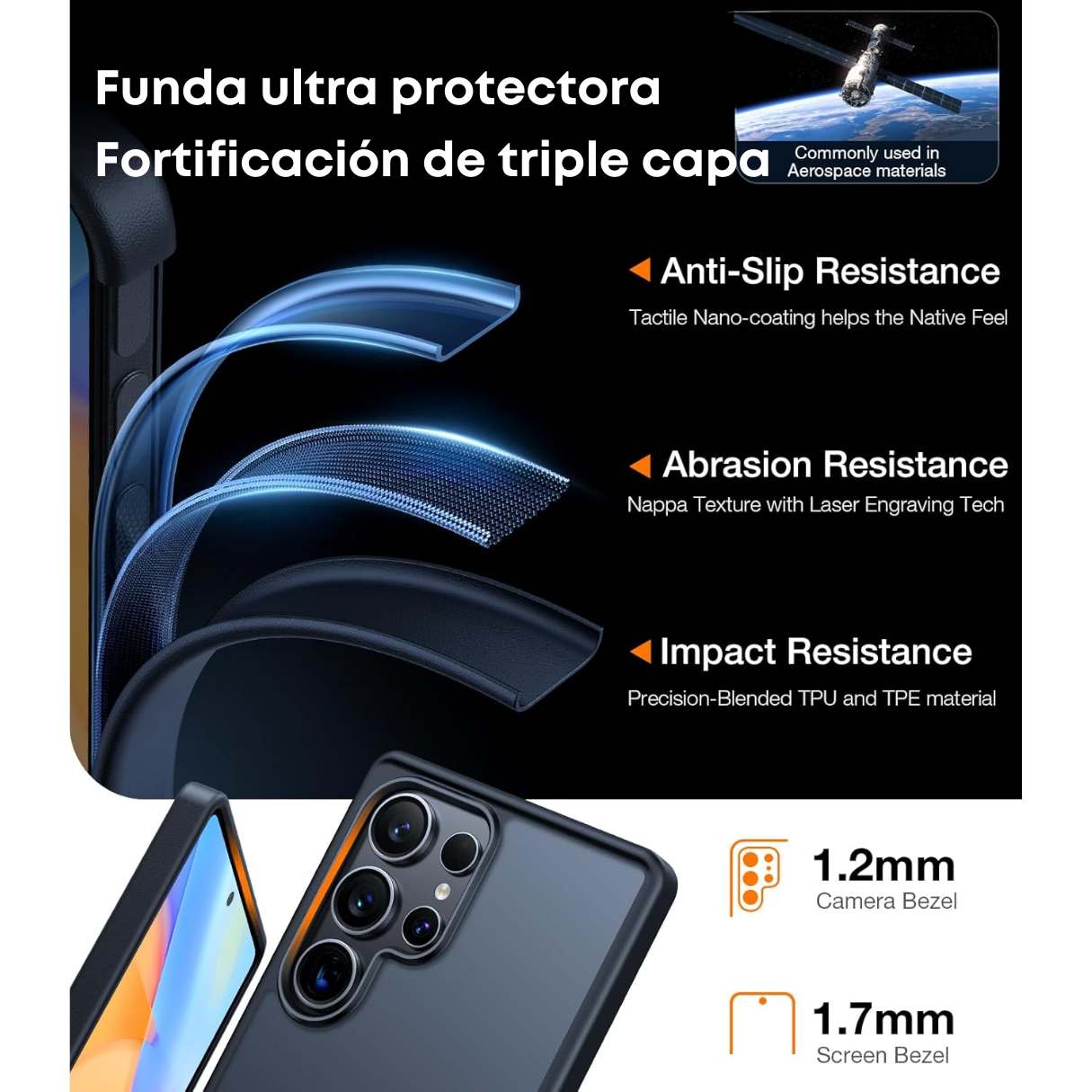 Torras Funda para Samsung Galaxy S25 Ultra a prueba de golpes grado militar, delgada, semitransparente, negra