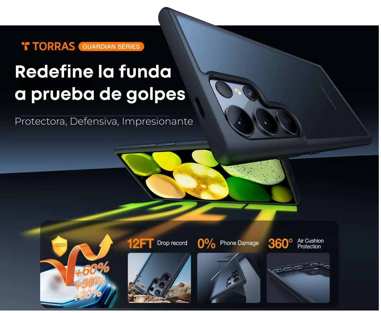 Torras Funda para Samsung Galaxy S24 Ultra a prueba de golpes en caídas de grado militar, semi transparente mate y borde suave, delgada, elegante