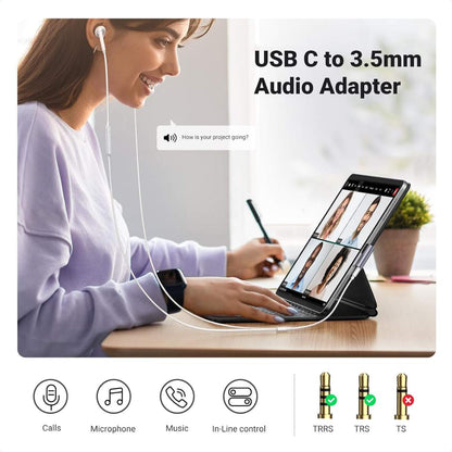 Ugreen Adaptador de audio tipo C a 3.5mm, micrófono estereo Dac HiFi compatible con iPhone 16/15/iPAd/Galaxy