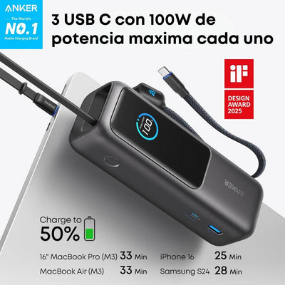 Anker Power Bank 25.000mAh 165W 2 cables retráctiles