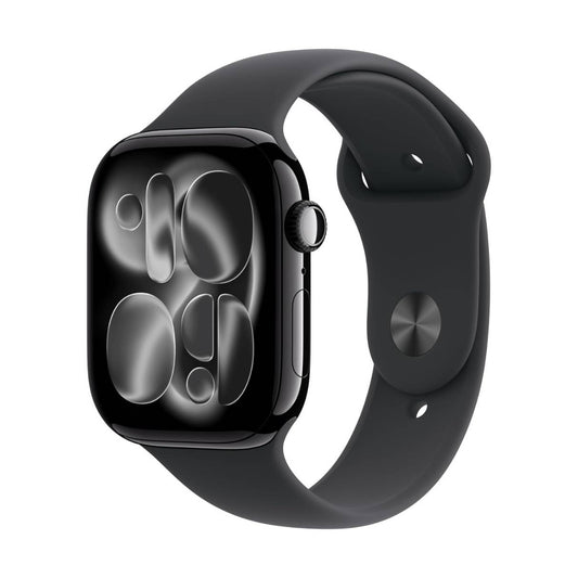 Apple Watch Series 11 con caja de aluminio negro azabache con correa deportiva negra
