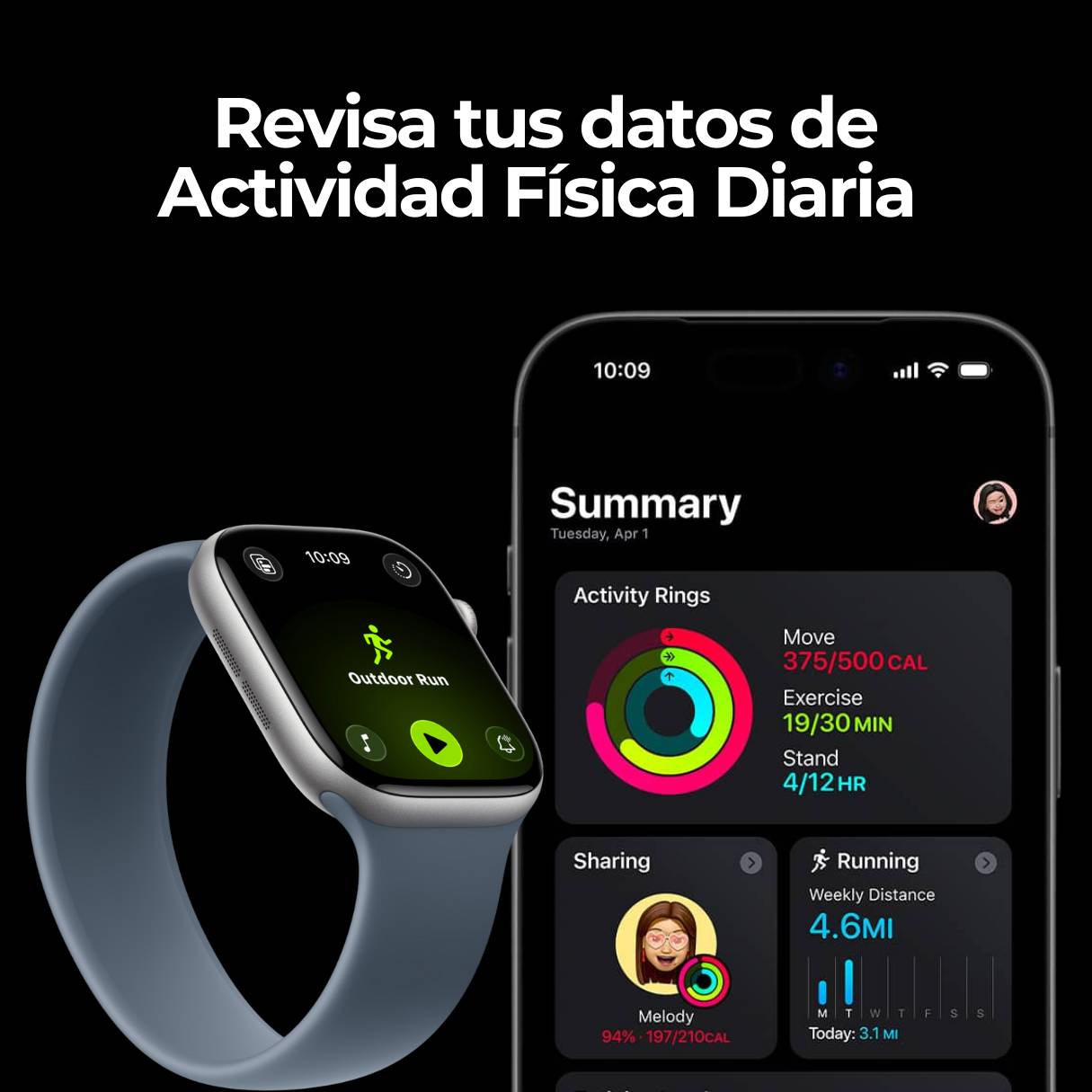 Apple Watch Series 11 de 42mm con caja de aluminio Space Gray con correa deportiva negra